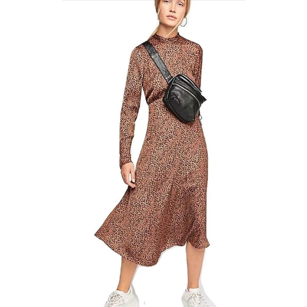 Free People Women's Loveless Animal Print Mock Neck Midi Dress Women's 2